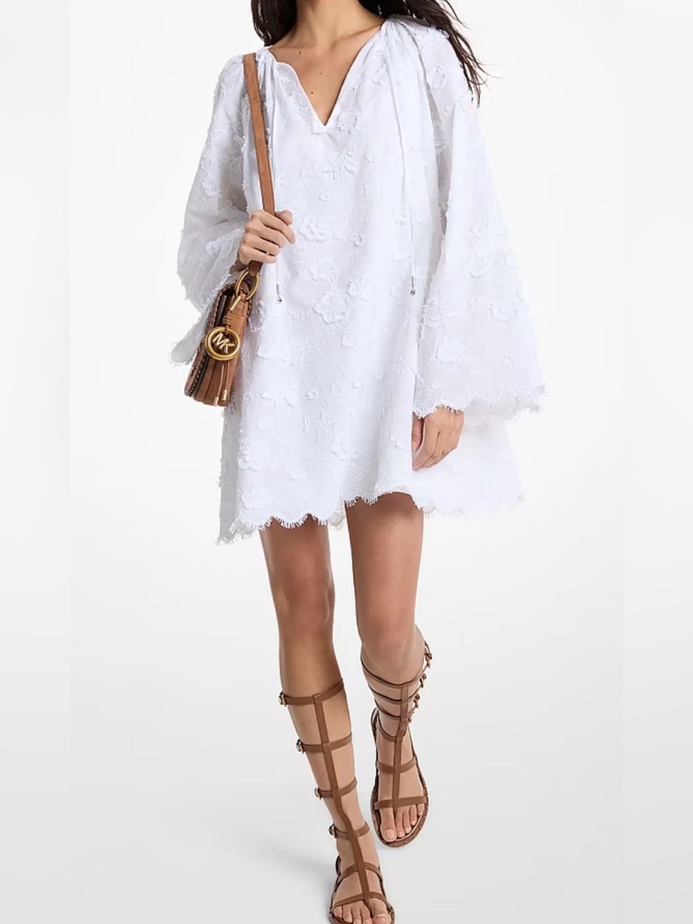 Michael Kors White Embroidered V-Neck Mini Dress